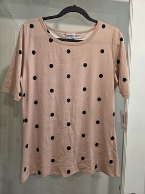 LuLaRoe Blush Pink Top with Black Polka Dots